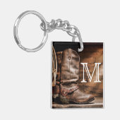 Koe Boy Boots Spur Country Rope Wood Sleutelhanger (Voorkant Links)