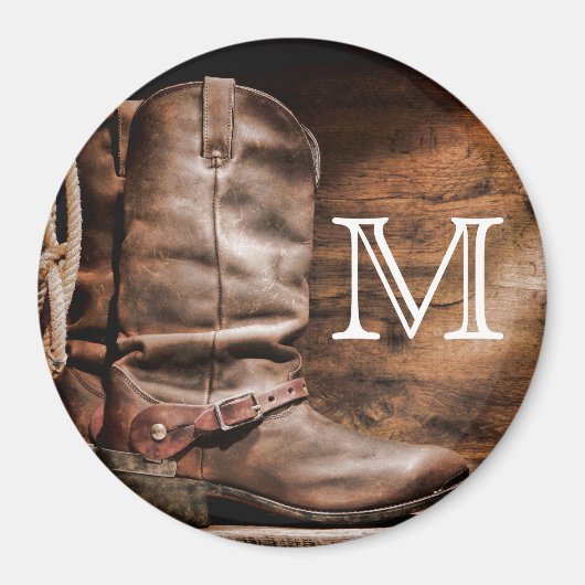 Koe Boy Boots Spur Land Monogram Initiaal Magneet (Voorkant)