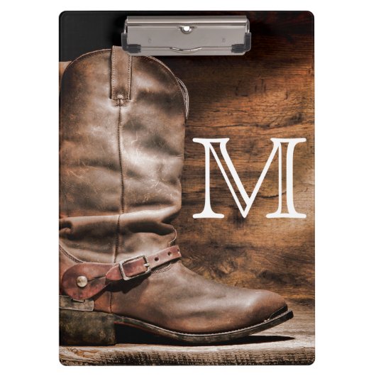 Koe Boy Boots Spur Monogram Initiaal Klembord (Voorkant)