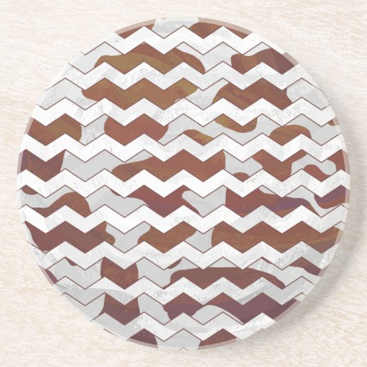 Koe Brown and White Print Zandsteen Onderzetter (Voorkant)