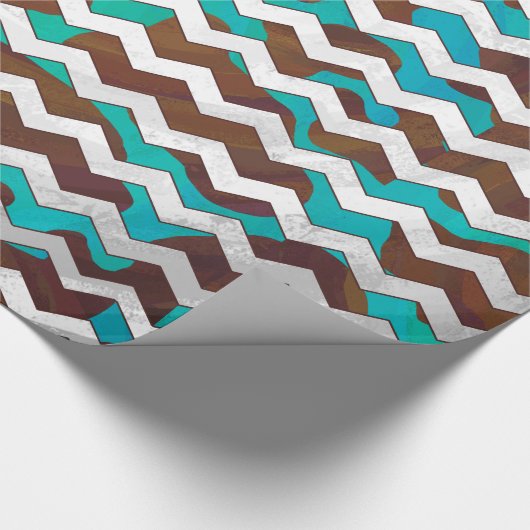 Koe Brown en Blauwgroen Chevron Cadeaupapier (Hoek)