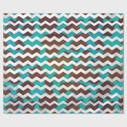 Koe Brown en Blauwgroen Chevron Cadeaupapier (Vlak)