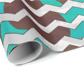 Koe Brown en Blauwgroen Chevron Cadeaupapier (Rol Hoek)