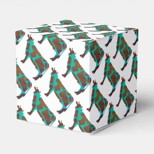 Koe Brown en Blauwgroen Silhouette Bedankdoosjes (Achterkant)