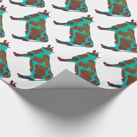 Koe Brown en Blauwgroen Silhouette Cadeaupapier (Hoek)