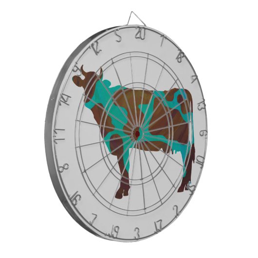 Koe Brown en Blauwgroen Silhouette Dartbord (Voorkant Links)