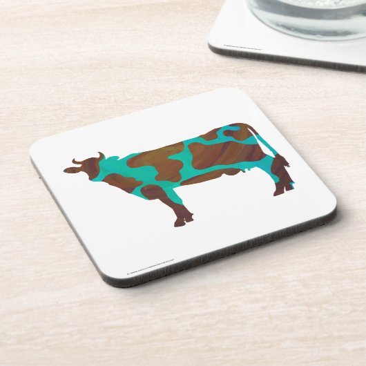 Koe Brown en Blauwgroen Silhouette Drankjes Onderzetter (Linkerzijde)