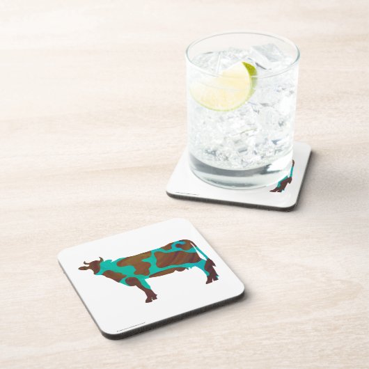 Koe Brown en Blauwgroen Silhouette Drankjes Onderzetter (Rechterzijde)