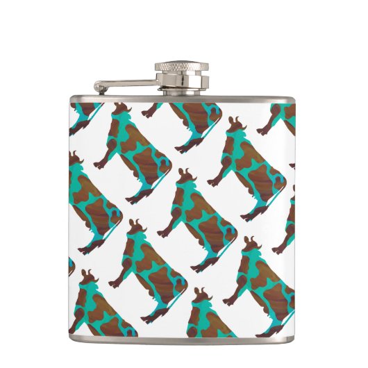 Koe Brown en Blauwgroen Silhouette Heupfles (Voorkant)