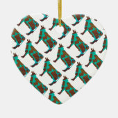 Koe Brown en Blauwgroen Silhouette Keramisch Ornament (Voorkant)