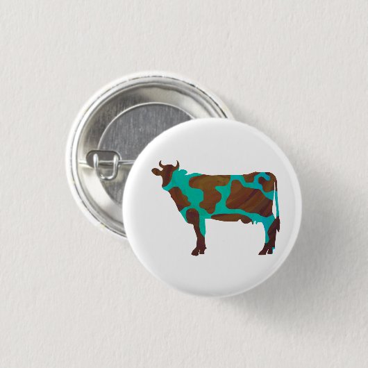 Koe Brown en Blauwgroen Silhouette Ronde Button 3,2 Cm (Voorkant /achterkant)