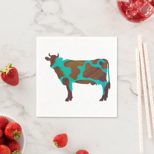 Koe Brown en Blauwgroen Silhouette Servetten (Insitu)