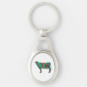 Koe Brown en Blauwgroen Silhouette Sleutelhanger (Voorkant)