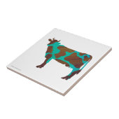 Koe Brown en Blauwgroen Silhouette Tegeltje (Zijkant)