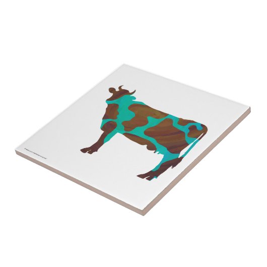 Koe Brown en Blauwgroen Silhouette Tegeltje (Zijkant)