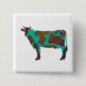 Koe Brown en Blauwgroen Silhouette Vierkante Button 5,1 Cm (Voorkant)