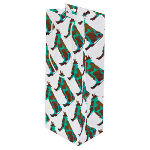 Koe Brown en Blauwgroen Silhouette Wijn Cadeautas