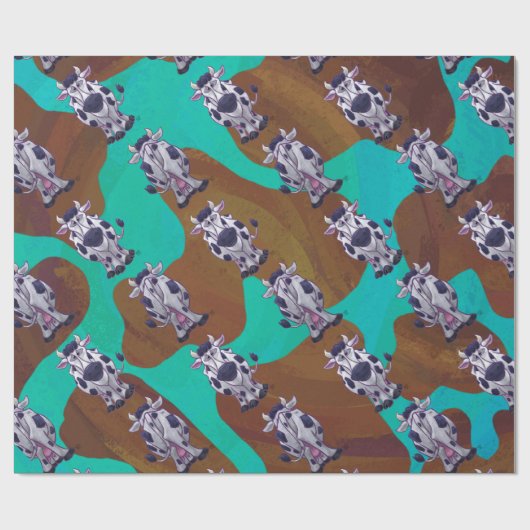 Koe bruin en Blauwgroen afdrukken Cadeaupapier (Vlak)