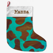 Koe bruin en Blauwgroen afdrukken Grote Kerstsok (Voorkant)