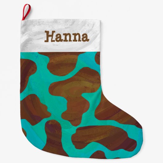 Koe bruin en Blauwgroen afdrukken Grote Kerstsok (Voorkant)