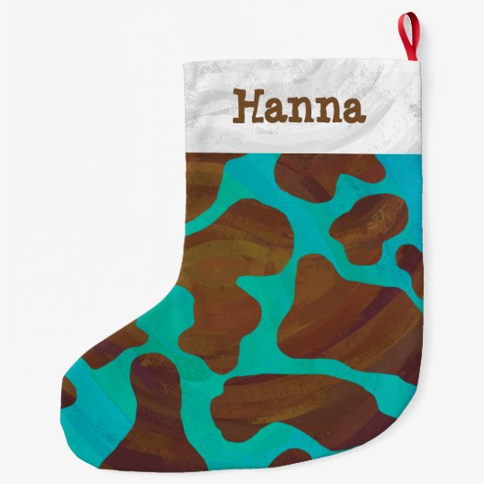 Koe bruin en Blauwgroen afdrukken Grote Kerstsok (Achterkant)