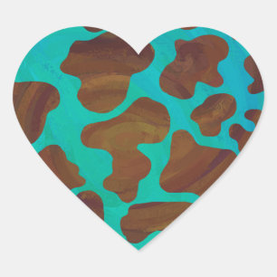 Koe bruin en Blauwgroen afdrukken Hart Sticker
