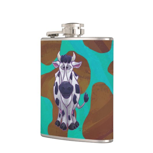 Koe bruin en Blauwgroen afdrukken Heupfles (Links)