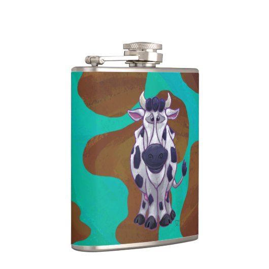 Koe bruin en Blauwgroen afdrukken Heupfles (Rechts)