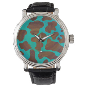 Koe bruin en Blauwgroen afdrukken Horloge