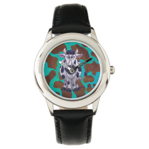 Koe bruin en Blauwgroen afdrukken Horloge