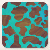 Koe bruin en Blauwgroen afdrukken Kartonnen Onderzetters (Voorkant)