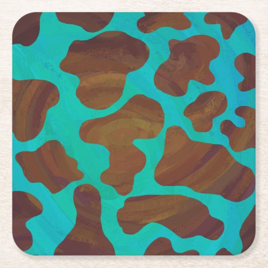 Koe bruin en Blauwgroen afdrukken Kartonnen Onderzetters (Voorkant)