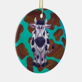 Koe bruin en Blauwgroen afdrukken Keramisch Ornament (Rechts)