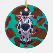 Koe bruin en Blauwgroen afdrukken Keramisch Ornament (Achterkant)