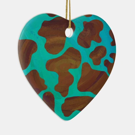 Koe bruin en Blauwgroen afdrukken Keramisch Ornament (Rechts)