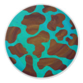 Koe bruin en Blauwgroen afdrukken Keramische Knop (Voorkant)