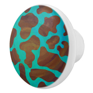 Koe bruin en Blauwgroen afdrukken Keramische Knop