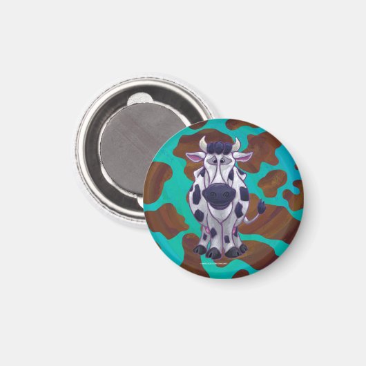 Koe bruin en Blauwgroen afdrukken Magneet (Voorkant / Achterkant)