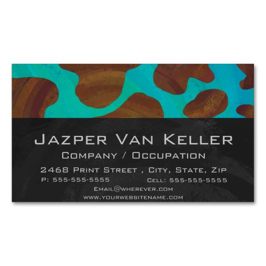 Koe bruin en Blauwgroen afdrukken Magnetisch Visitekaartje (Voorkant)