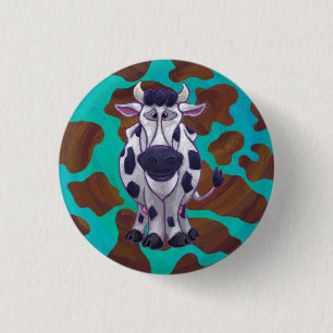 Koe bruin en Blauwgroen afdrukken Ronde Button 3,2 Cm