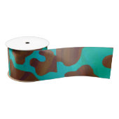 Koe bruin en Blauwgroen afdrukken Satijnen Lint (Spoel)