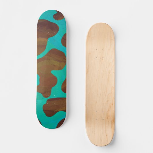 Koe bruin en Blauwgroen afdrukken Skateboard (Voorkant)