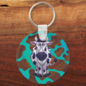 Koe bruin en Blauwgroen afdrukken Sleutelhanger (Voorkant)