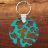 Koe bruin en Blauwgroen afdrukken Sleutelhanger (Voorkant)