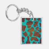 Koe bruin en Blauwgroen afdrukken Sleutelhanger (Voorkant Links)