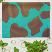 Koe bruin en Blauwgroen afdrukken Theedoek (Gevouwen)