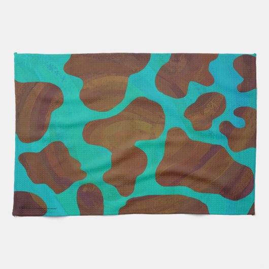 Koe bruin en Blauwgroen afdrukken Theedoek (Horizontaal)