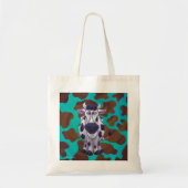 Koe bruin en Blauwgroen afdrukken Tote Bag (Voorkant)