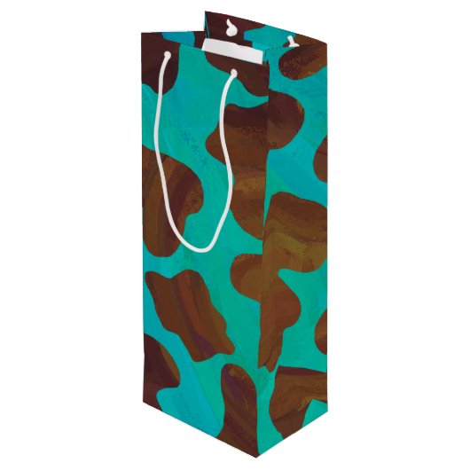 Koe bruin en Blauwgroen afdrukken Wijn Cadeautas (Achterkant Gekanteld)