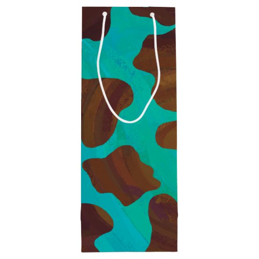 Koe bruin en Blauwgroen afdrukken Wijn Cadeautas (Achterkant)